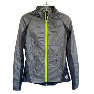 Roxy Womens Small Juniors Grey Neon Yellow Fleece Lined Full Zip Track Jacket